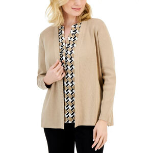 Anne Klein Women's Petite Large Newport Open-Front Light Brown Cardigan NWT